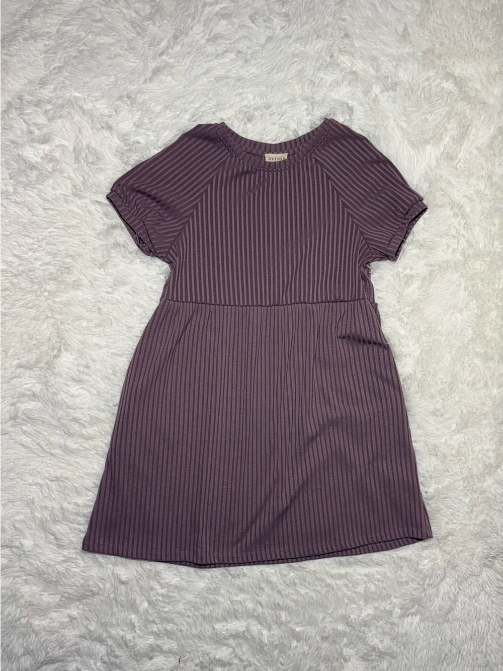 Hayden Ribbed Short Sleeve Dress - Plum
